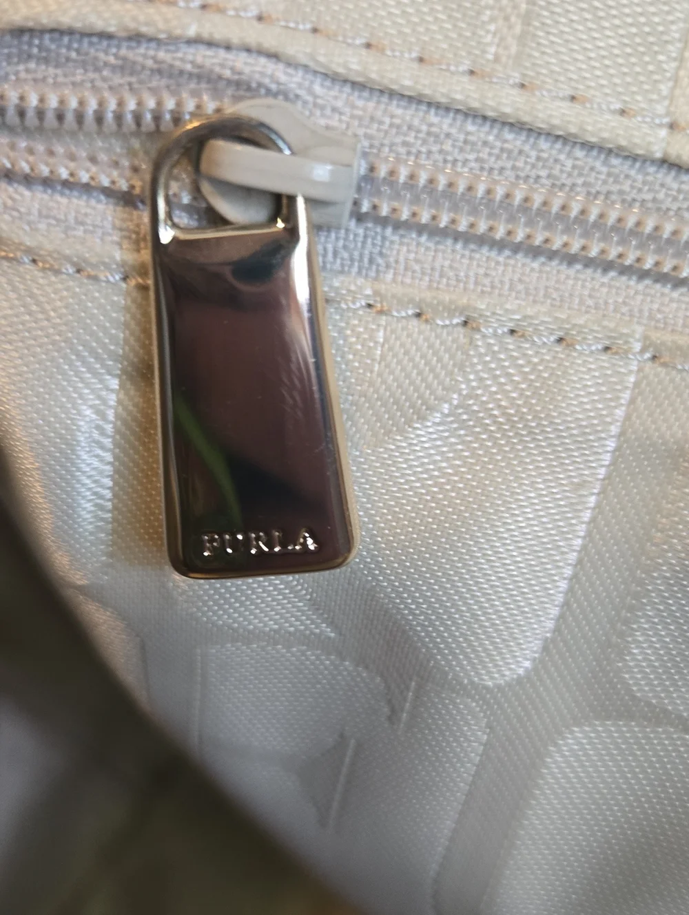 Furla Gray Pebbled Leather Tote with Logo Charm EUC